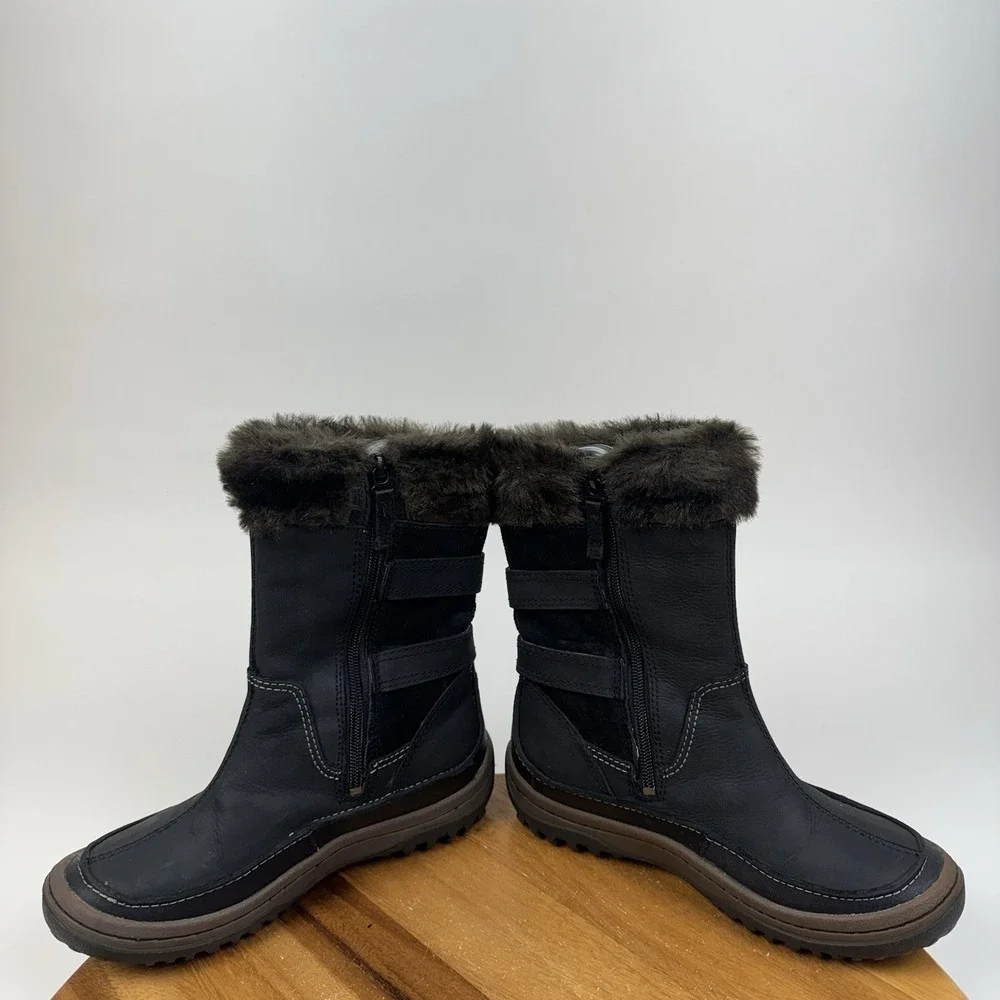 Womens Merrell Decora Chant Black Leather Mid Waterproof Faux Fur Boots Size 6 M